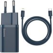 МЗП Baseus Super Si Quick Charger 1C for APPLE 20W (+ Simple Wisdom Data Cable Type-C to Lightning 1m), Blue