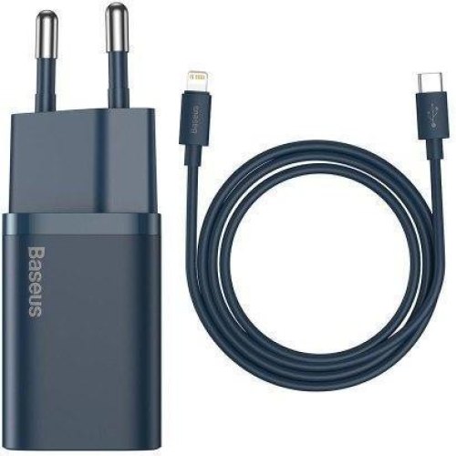 МЗП Baseus Super Si Quick Charger 1C for APPLE 20W (+ Simple Wisdom Data Cable Type-C to Lightning 1m), Blue