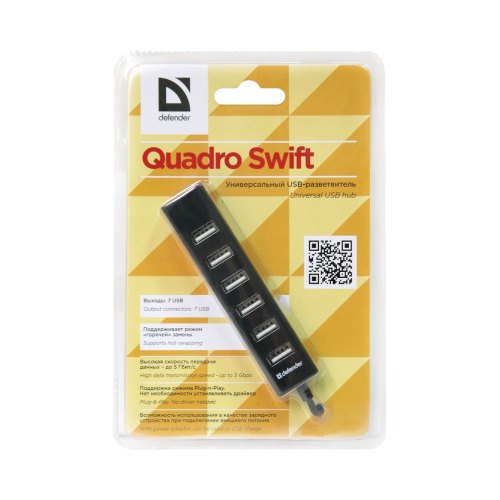 USB Hub Defender Quadro Swift 7-port USB2.0 пасивний, чорний