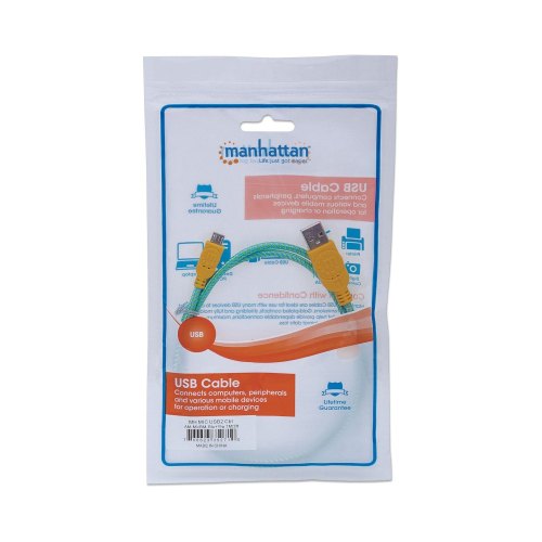 Кабель USB AM-micro BM, 1.0 м, обплетення (лазуровий/жовтий) Manhattan