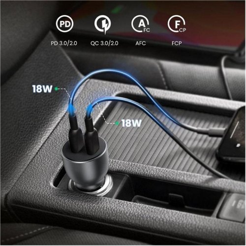 Автозарядка 2xUSB 40W (USB-C) QC 3.0+ Косм. Сіра (CD213) UGREEN