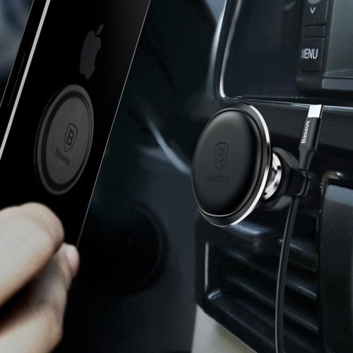 Автомобільне кріплення для смартфона with cable clip (На решітку) Baseus Срібне