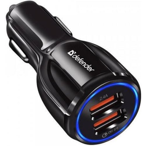 Автозарядка 2xUSB 30W (2xUSB-A) QC3.0 3А UCA-100 чорна Defender