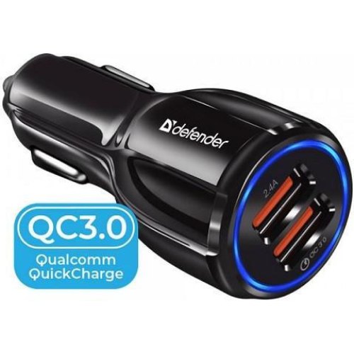 Автозарядка 2xUSB 30W (2xUSB-A) QC3.0 3А UCA-100 чорна Defender