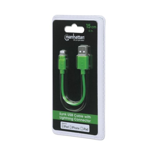 Кабель для iPhone 5/6/Ipad 4, 0.15м, зелений, Manhattan