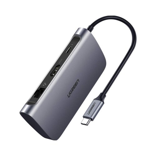 Док-станція USB3.0 Type-C --> USB 3.0x2/HDMI/RJ45/SD/TF/PD Ugreen CM212 Сіра