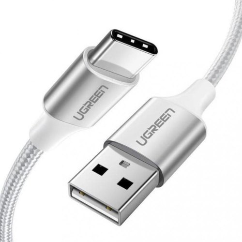 Кабель USB 2.0 AM-Type-C M, 1м, 3.0A, (18W) Nickel Plating Aluminum Braid Білий, US288 UGREEN