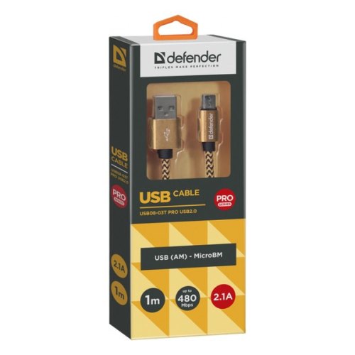 Кабель USB AM-micro BM, 1.0 м, золотистий, 08-03T PRO Defender
