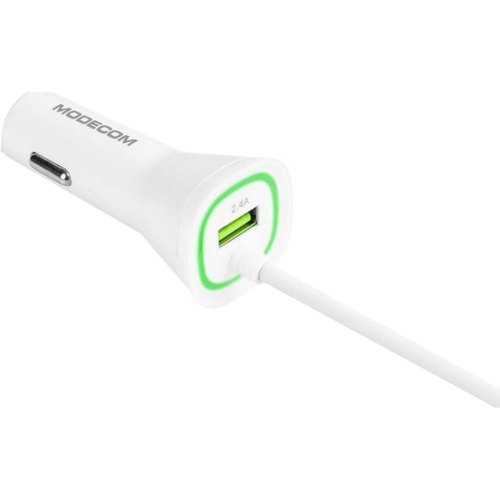 Автозарядка 1 USB 2.4A + кабель Lightning, Modecom Royal KULL-03 біла