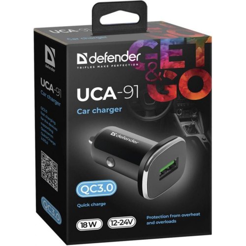 Автозарядка 1xUSB 18W (USB-A) QC3.0 3А UCA-91 чорна Defender