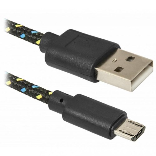 Кабель USB AM-micro BM, 1.0 м, чорний, USB08-03T обплетення Defender