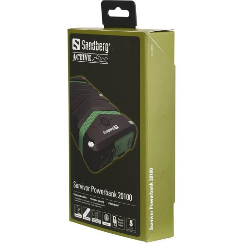 Зовнішній акумулятор PowerBank Sandberg Survivor 20100 mAh IP67, LED Torch, 2xUSB, 2.4A, Type-C OUT, LED ліхтар