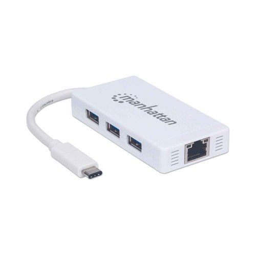 USB Hub Manhattan Type-C Hub 3-port USB3.0 + RJ45 Gigabit Ethernet, білий