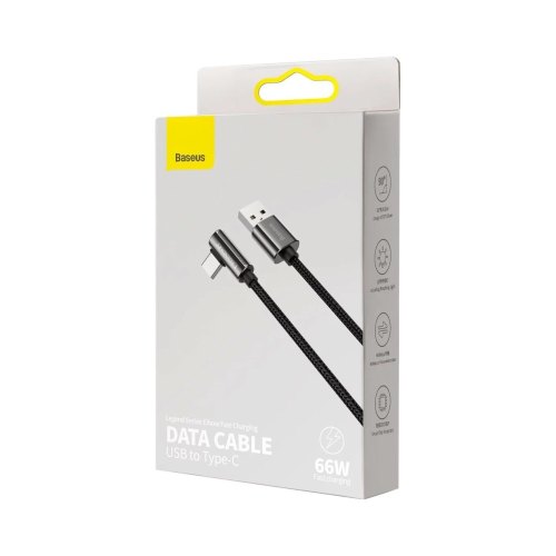 Кабель USB3.1 AM-Type-C M, 2 м, 66W, 90° Чорний, Legend Series Elbow CATCS Baseus