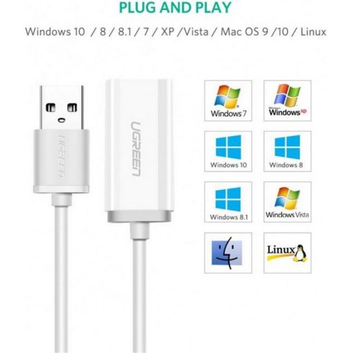 Звукова карта USB AUX jack, TRRS (Mic & Ear), ALC4042 Ugreen Біла US206