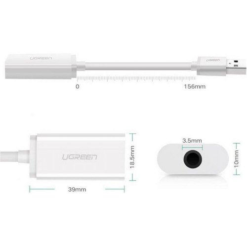 Звукова карта USB AUX jack, TRRS (Mic & Ear), ALC4042 Ugreen Біла US206
