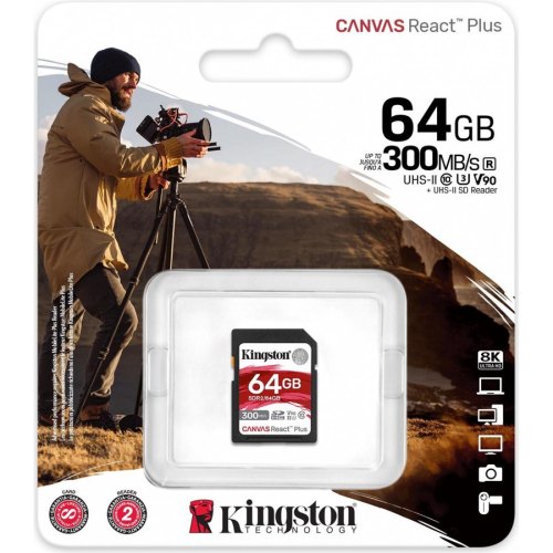 SDXC карта 64Gb Kingston class10 без адаптера UHS-II U3 R300/W260MB/s (SDR2/64GB)