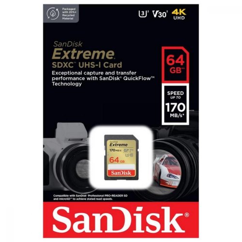 Карта пам'яті SanDisk SD   64GB C10 UHS-I U3 R170/W80MB/s Extreme V30