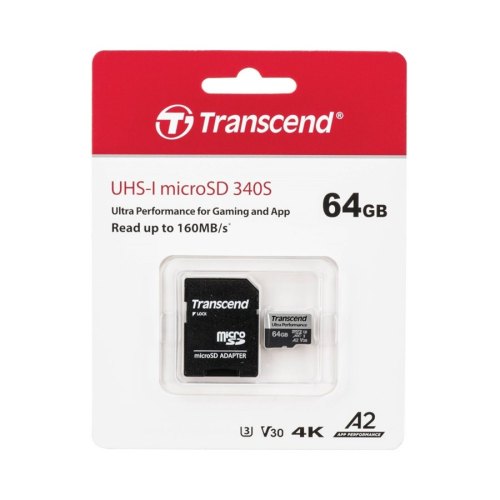 Карта пам'яті Transcend microSD  64GB C10 UHS-I U3 A2 R160/W80MB/s + SD