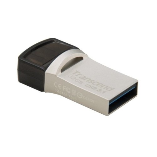 USB флеш Transcend  32GB USB 3.1 Type-A + Type-C 890 R90/W30MB/s Metal Silver