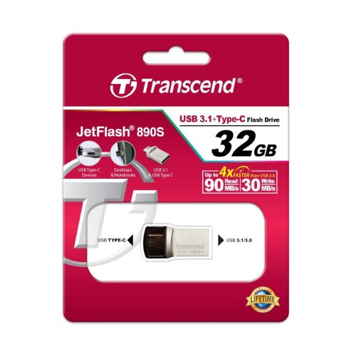 USB флеш Transcend  32GB USB 3.1 Type-A + Type-C 890 R90/W30MB/s Metal Silver