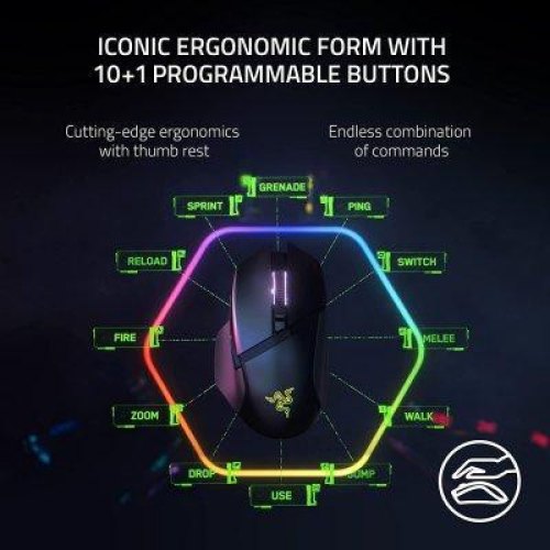 Мишка бездротова, Razer Basilisk V3 Pro, RGB, USB-A/WL/BT, білий