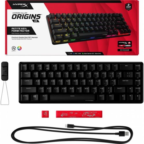 Клавіатура дротова, HyperX Alloy Origins 65 Red USB RGB ENG/RU, Black