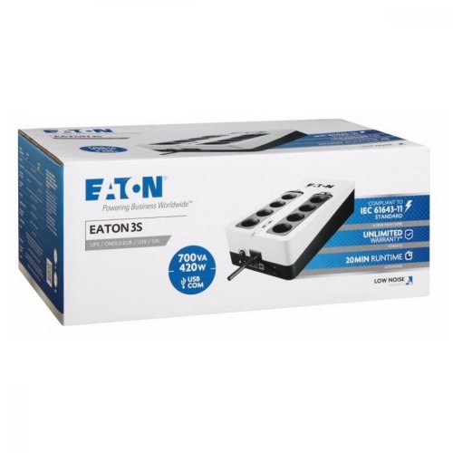 Джерело безперебійного живлення Eaton 3S, 700VA/420W, LED, USB, 8xSchuko