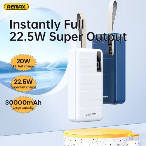 Зовнішній акумулятор PowerBank Remax Noah Series 20W+22.5W PD+QC Fast Charging Power Bank 30000mAh  RPP-506 White