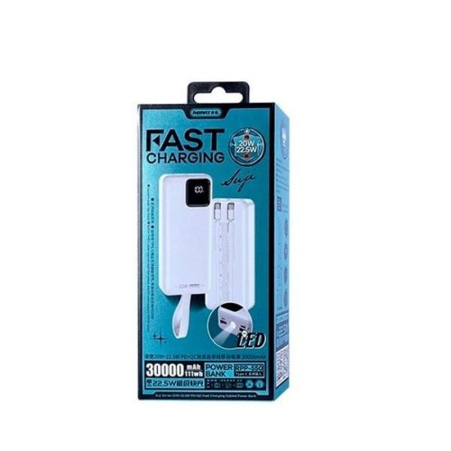 Зовнішній акумулятор PowerBank Remax Suji Series PD 20W+QC 22.5W  Fast Charging Cabled Power Bank 30000mAh  RPP-550 White