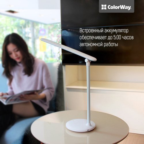 Настільна LED лампа ColorWay 4W with built-in battery 1800 mAh USB in/out 5V*1A, white (CW-DL02B-W)