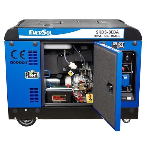 Генератор дизельний EnerSol, 230В (1 фаза), 7.5/8кВт, електростартер, AVR, кожух,  221кг
