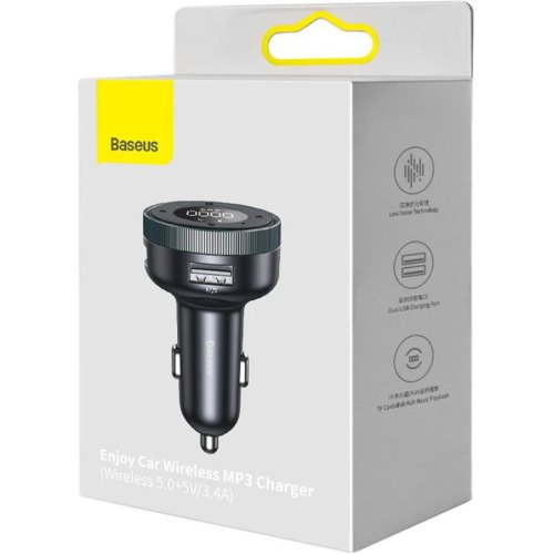 АЗП з FM-модулятор Baseus Enjoy Car Wireless MP3 Charger (Wireless 5.0+5V/3.4A), Black