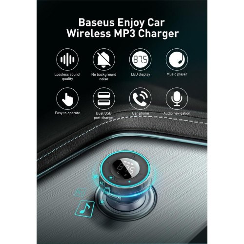 АЗП з FM-модулятор Baseus Enjoy Car Wireless MP3 Charger (Wireless 5.0+5V/3.4A), Black
