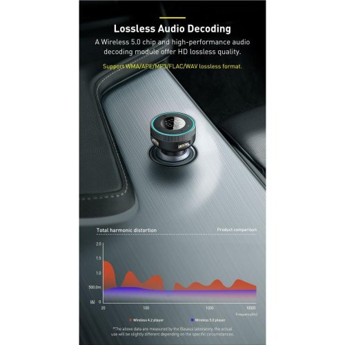 АЗП з FM-модулятор Baseus Enjoy Car Wireless MP3 Charger (Wireless 5.0+5V/3.4A), Black