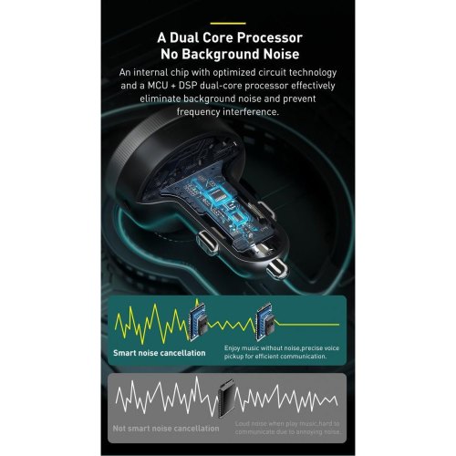 АЗП з FM-модулятор Baseus Enjoy Car Wireless MP3 Charger (Wireless 5.0+5V/3.4A), Black