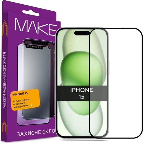 Захисне скло Make для Apple iPhone 15/16, Black