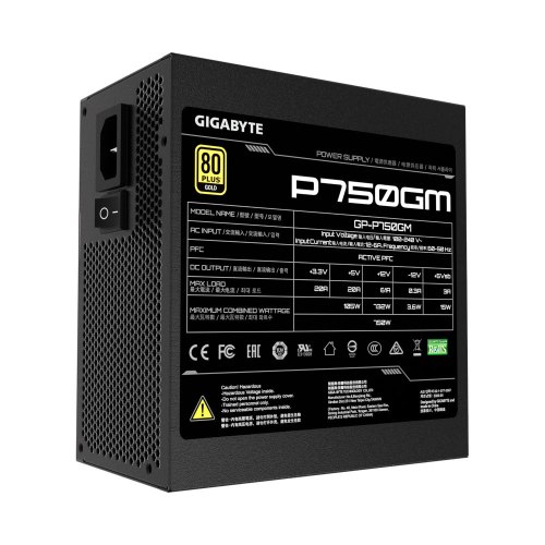 Блок живлення Gigabyte 750W, 80 Gold Pluse, Fully modular, Smart fan 120mm P750GM