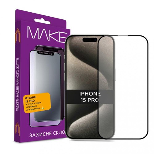 Захисне скло Make для Apple iPhone 15 Pro, Black