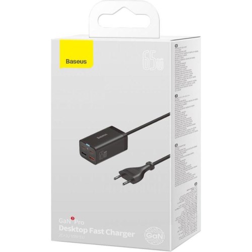 Baseus Wall Charger GaN3 Pro 2xUSB 2xType-C 65W Black with USB-C (CCGP040101)