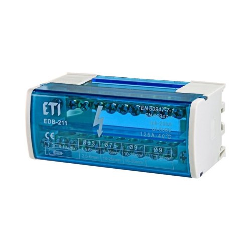 Блок розподільчий ETI, EDB-211 2p, L+PE/N, 125A (11 виходів)