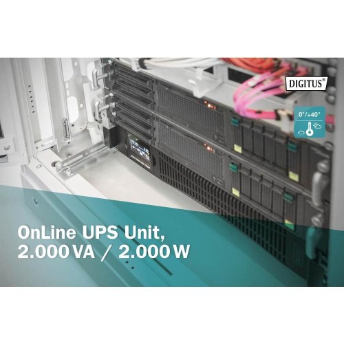 ДБЖ, DIGITUS 2000VA/2000W, RTU2, LCD, RJ45, RS232, USB, 8xC13