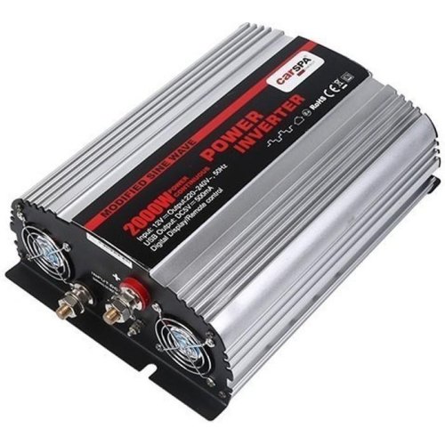 Інвертор Carspa-2000-122 (2000Вт), 12/220V, approximated, 2Shuko, USB, клеми, Box Q4