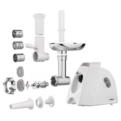 М'ясорубка Ardesto, 1900Вт, 1.8кг/хв, 3 решітки, насадка для ковбас, кеббе, 4 терки, пластик, білий