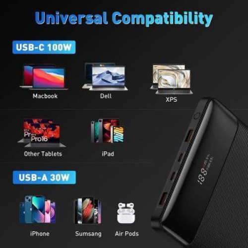 Зовнішній акумулятор (павербанк) Baseus Blade Digital Display 20000 mAh PD 100W Black (PPDGL-01, PPBLD100-S, PPBL000201)