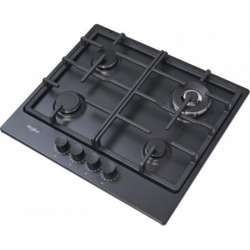 Варильна поверхня Whirlpool газова, 60см, чавун, конфорка з подвійним рядом полум'я, чорний