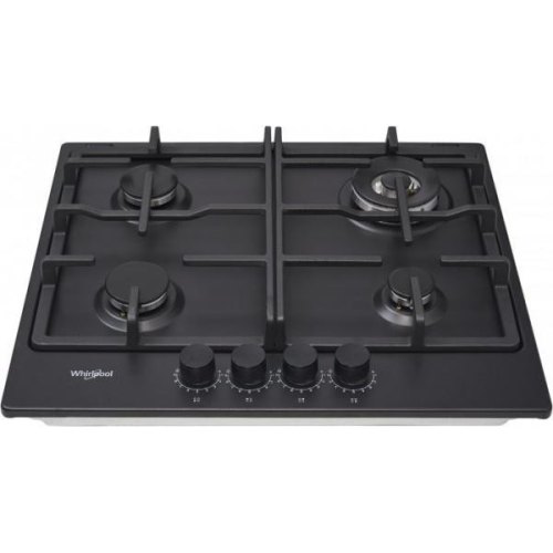 Варильна поверхня Whirlpool газова, 60см, чавун, конфорка з подвійним рядом полум'я, чорний