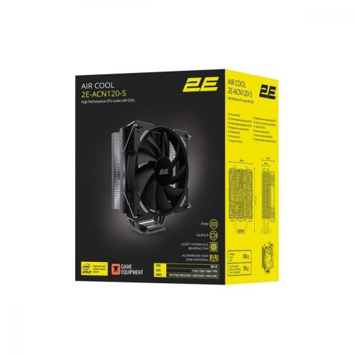 Кулер для процесора 2E GAMING AIR COOL (ACN120-S) 115X,1200,1366,1700 FM1,FM2,AM2,AM2+,AM3,AM3+,AM4, 120мм,TDP 180W