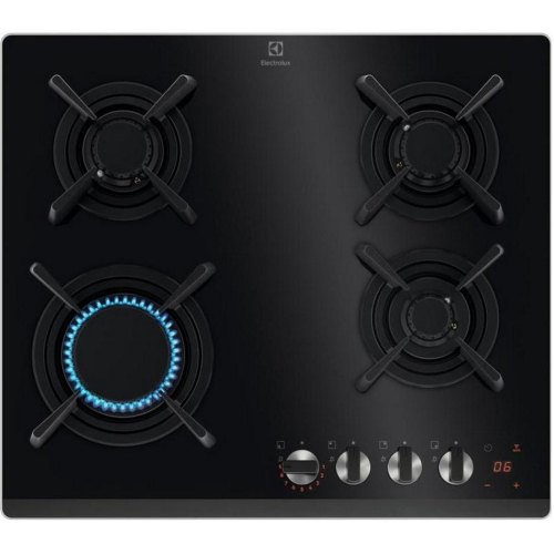 Варильна поверхня Electrolux газова на склі, 60см, чавун, електрон. керування, Hob2Hood, чорний