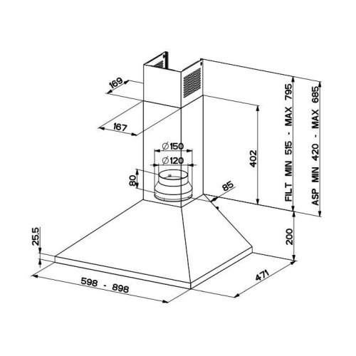 Витяжка Faber купольні, 90см, 718м3ч, Value Pb W A90, білий